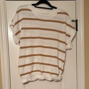 White and Tan Striped Sweater